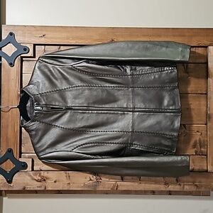 Coldwater Creek Pewter Metallic Leather Jacket XS